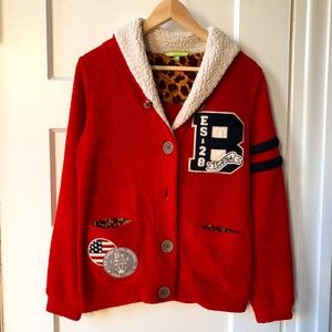 Red cardigan